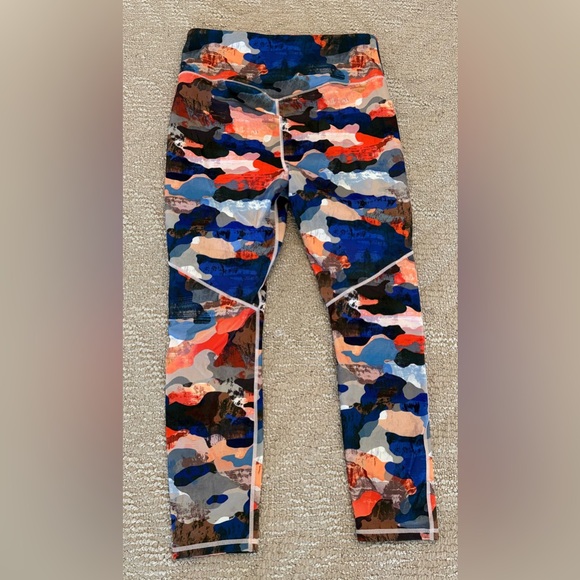 Fabletics Vibrant Blue and Orange Camo Leggings - Picture 2 of 6